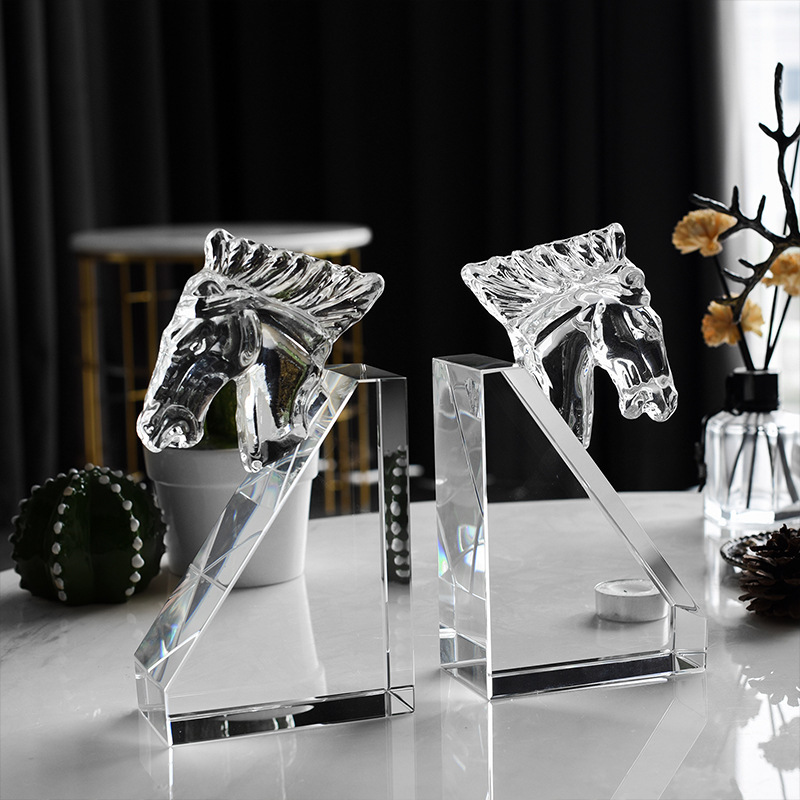 Pair K9 Crystal Horse Head Bookends, Luxury European Style Book Stopper for Study Office Table Decor & Career Blessing Gift,www.kongzeglobal.com,Pair K9 Crystal Horse Head Bookends, Luxury European Style Book Stopper for Study Office Table Decor & Career Blessing Gift-www.kongzeglobal.com