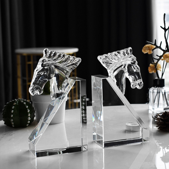 Pair K9 Crystal Horse Head Bookends, Luxury European Style Book Stopper for Study Office Table Decor & Career Blessing Gift,www.kongzeglobal.com,Pair K9 Crystal Horse Head Bookends, Luxury European Style Book Stopper for Study Office Table Decor & Career Blessing Gift-www.kongzeglobal.com