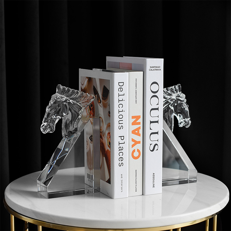 Pair K9 Crystal Horse Head Bookends, Luxury European Style Book Stopper for Study Office Table Decor & Career Blessing Gift,www.kongzeglobal.com,Pair K9 Crystal Horse Head Bookends, Luxury European Style Book Stopper for Study Office Table Decor & Career Blessing Gift-www.kongzeglobal.com