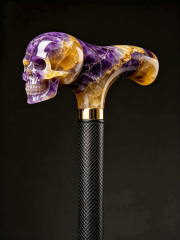 Crystal skull cane handle, luxurious K9 crystal cane head, leather wrapped shaft, suitable for men's decoration and collecting gifts,www.kongzeglobal.com,Crystal skull cane handle, luxurious K9 crystal cane head, leather wrapped shaft, suitable for men's decoration and collecting gifts-www.kongzeglobal.com