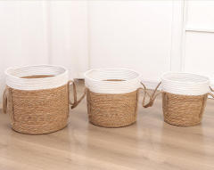 Natural Straw Cotton Rope Woven Basket, Handmade Portable Storage Flower Pot for Home Garden Decor & Fruit Plant Container,www.kongzeglobal.com,Natural Straw Cotton Rope Woven Basket, Handmade Portable Storage Flower Pot for Home Garden Decor & Fruit Plant Container-www.kongzeglobal.com