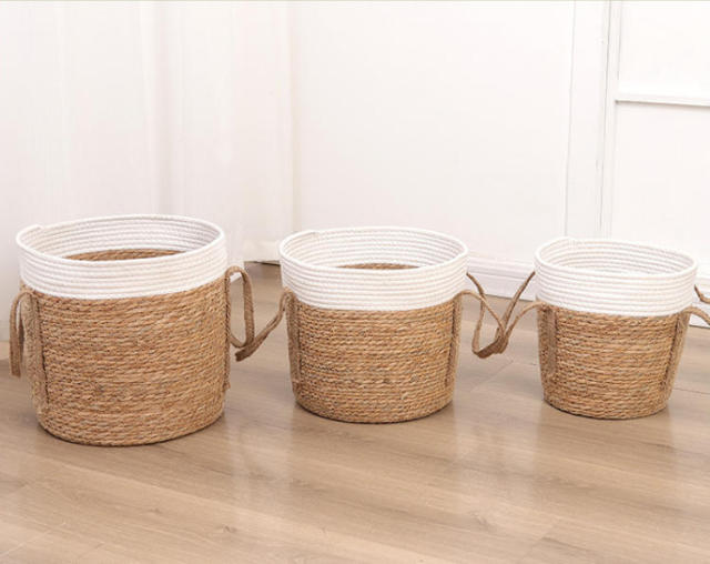 Natural Straw Cotton Rope Woven Basket, Handmade Portable Storage Flower Pot for Home Garden Decor & Fruit Plant Container,www.kongzeglobal.com,Natural Straw Cotton Rope Woven Basket, Handmade Portable Storage Flower Pot for Home Garden Decor & Fruit Plant Container-www.kongzeglobal.com