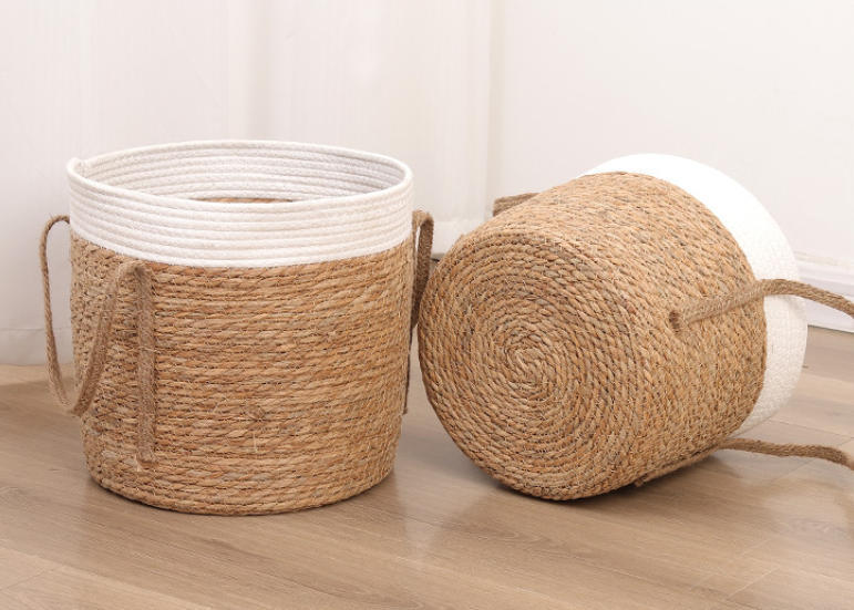 Natural Straw Cotton Rope Woven Basket, Handmade Portable Storage Flower Pot for Home Garden Decor & Fruit Plant Container,www.kongzeglobal.com,Natural Straw Cotton Rope Woven Basket, Handmade Portable Storage Flower Pot for Home Garden Decor & Fruit Plant Container-www.kongzeglobal.com