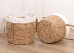 Natural Straw Cotton Rope Woven Basket, Handmade Portable Storage Flower Pot for Home Garden Decor & Fruit Plant Container,www.kongzeglobal.com,Natural Straw Cotton Rope Woven Basket, Handmade Portable Storage Flower Pot for Home Garden Decor & Fruit Plant Container-www.kongzeglobal.com