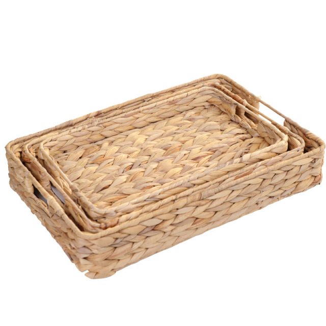 Natural Gourd Straw Woven Rectangular Tray, Handmade Table Storage Basket with Cutout Handles for Coffee Table Dining Nordic Home Decor,www.kongzeglobal.com,Natural willow/grass woven rectangular tray, handmade table storage basket with hollowed out side handles, suitable for Nordic decoration in coffee tables and kitchens