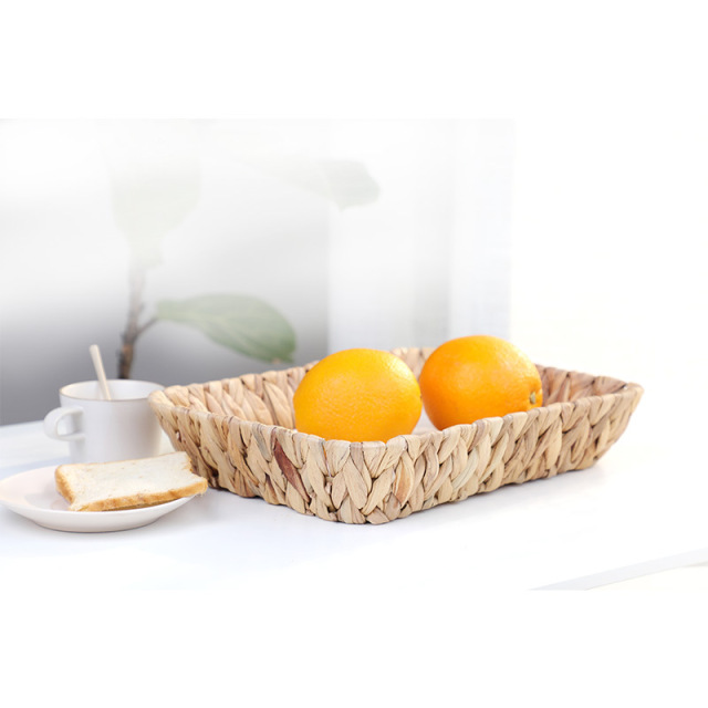 Natural Gourd Straw Woven Rectangular Tray, Handmade Table Storage Basket with Cutout Handles for Coffee Table Dining Nordic Home Decor,www.kongzeglobal.com,Natural willow/grass woven rectangular tray, handmade table storage basket with hollowed out side handles, suitable for Nordic decoration in coffee tables and kitchens