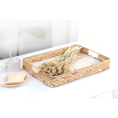 Natural Gourd Straw Woven Rectangular Tray, Handmade Table Storage Basket with Cutout Handles for Coffee Table Dining Nordic Home Decor,www.kongzeglobal.com,Natural willow/grass woven rectangular tray, handmade table storage basket with hollowed out side handles, suitable for Nordic decoration in coffee tables and kitchens
