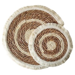 Natural Straw Cotton Rope Round Tassel Placemats, Heat Insulation Woven Table Coasters for Dining Table Tea Pot Tableware Decor,www.kongzeglobal.com,Natural Straw Cotton Rope Round Tassel Placemats, Heat Insulation Woven Table Coasters for Dining Table Tea Pot Tableware Decor