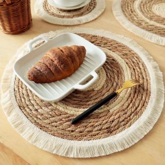 Natural Straw Cotton Rope Round Tassel Placemats, Heat Insulation Woven Table Coasters for Dining Table Tea Pot Tableware Decor,www.kongzeglobal.com,Natural Straw Cotton Rope Round Tassel Placemats, Heat Insulation Woven Table Coasters for Dining Table Tea Pot Tableware Decor
