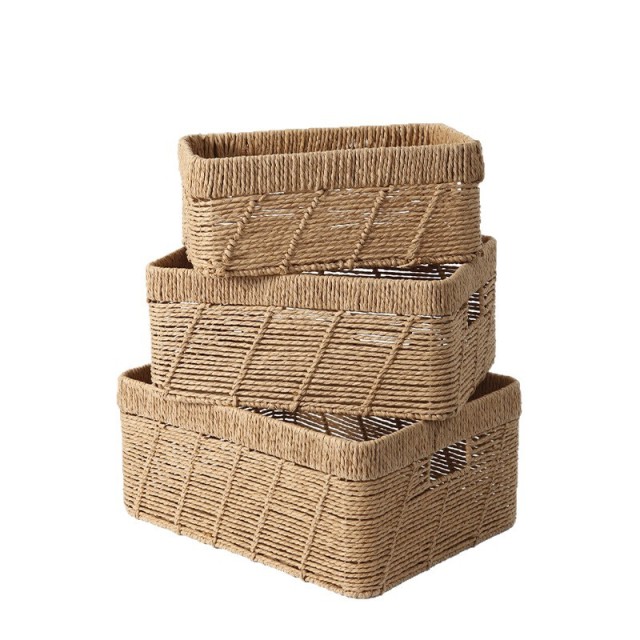Natural Paper Rope Woven Rectangular Storage Basket Set, 3 Sizes Nesting Organizer Bins for Desktop Snack Book Sundry Home Tidy,www.kongzeglobal.com,Natural Paper Rope Woven Rectangular Storage Basket Set, 3 Sizes Nesting Organizer Bins for Desktop Snack Book Sundry Home Tidy-www.kongzeglobal.com