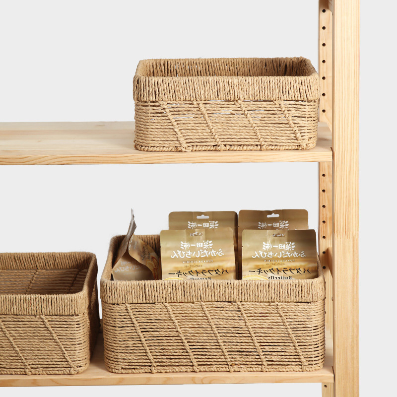 Natural Paper Rope Woven Rectangular Storage Basket Set, 3 Sizes Nesting Organizer Bins for Desktop Snack Book Sundry Home Tidy,www.kongzeglobal.com,Natural Paper Rope Woven Rectangular Storage Basket Set, 3 Sizes Nesting Organizer Bins for Desktop Snack Book Sundry Home Tidy-www.kongzeglobal.com
