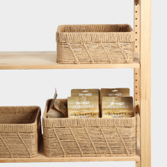 Natural Paper Rope Woven Rectangular Storage Basket Set, 3 Sizes Nesting Organizer Bins for Desktop Snack Book Sundry Home Tidy,www.kongzeglobal.com,Natural Paper Rope Woven Rectangular Storage Basket Set, 3 Sizes Nesting Organizer Bins for Desktop Snack Book Sundry Home Tidy-www.kongzeglobal.com