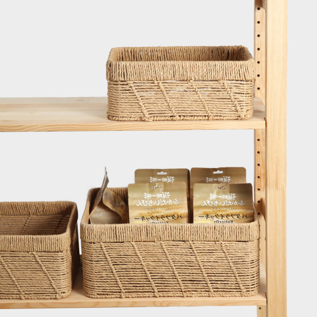 Natural Paper Rope Woven Rectangular Storage Basket Set, 3 Sizes Nesting Organizer Bins for Desktop Snack Book Sundry Home Tidy,www.kongzeglobal.com,Natural Paper Rope Woven Rectangular Storage Basket Set, 3 Sizes Nesting Organizer Bins for Desktop Snack Book Sundry Home Tidy-www.kongzeglobal.com