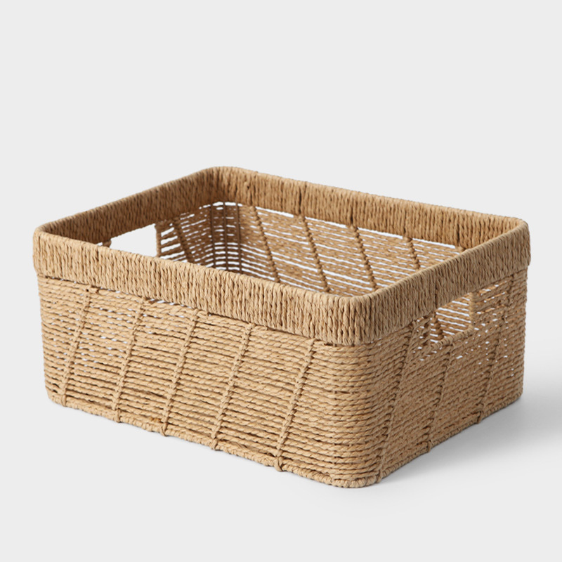 Natural Paper Rope Woven Rectangular Storage Basket Set, 3 Sizes Nesting Organizer Bins for Desktop Snack Book Sundry Home Tidy,www.kongzeglobal.com,Natural Paper Rope Woven Rectangular Storage Basket Set, 3 Sizes Nesting Organizer Bins for Desktop Snack Book Sundry Home Tidy-www.kongzeglobal.com