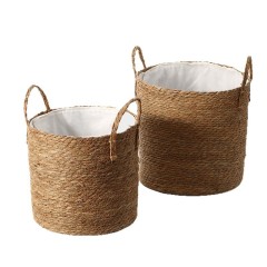 Natural Grass Woven Laundry Hamper, Round Dirty Clothes Storage Basket with Cotton Liner & Dual Handles for Japanese Style Home Bathroom Organizer,www.kongzeglobal.com,Natural Grass Woven Laundry Hamper, Round Dirty Clothes Storage Basket with Cotton Liner & Dual Handles for Japanese Style Home Bathroom Organizer-www.kongzeglobal.com