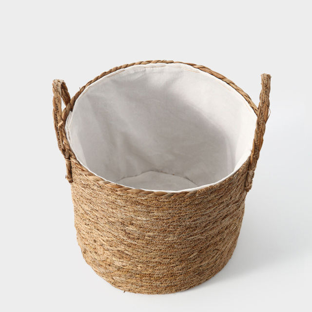 Natural Grass Woven Laundry Hamper, Round Dirty Clothes Storage Basket with Cotton Liner & Dual Handles for Japanese Style Home Bathroom Organizer,www.kongzeglobal.com,Natural Grass Woven Laundry Hamper, Round Dirty Clothes Storage Basket with Cotton Liner & Dual Handles for Japanese Style Home Bathroom Organizer-www.kongzeglobal.com