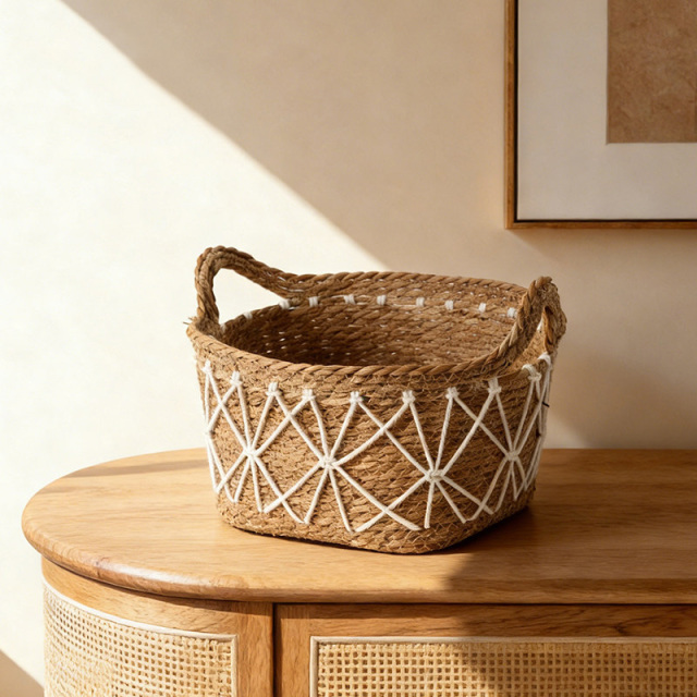 Natural Grass Woven Handheld Storage Basket, Boho Diamond Pattern Rectangular Desktop Organizer Bin for Nordic Homestay Home Decor,www.kongzeglobal.com,Natural Grass Woven Handheld Storage Basket, Boho Diamond Pattern Rectangular Desktop Organizer Bin for Nordic Homestay Home Decor-www.kongzeglobal.com