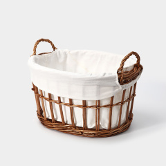 Natural Wicker Oval Handheld Storage Basket, 2 Sizes Lined Woven Organizer Bin with Dual Handles for Japanese Home Desktop Toy Snack Sundry Storage,www.kongzeglobal.com,Natural Wicker Oval Handheld Storage Basket, 2 Sizes Lined Woven Organizer Bin with Dual Handles for Japanese Home Desktop Toy Snack Sundry Storage