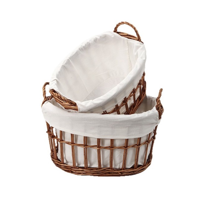 Natural Wicker Oval Handheld Storage Basket, 2 Sizes Lined Woven Organizer Bin with Dual Handles for Japanese Home Desktop Toy Snack Sundry Storage,www.kongzeglobal.com,Natural Wicker Oval Handheld Storage Basket, 2 Sizes Lined Woven Organizer Bin with Dual Handles for Japanese Home Desktop Toy Snack Sundry Storage