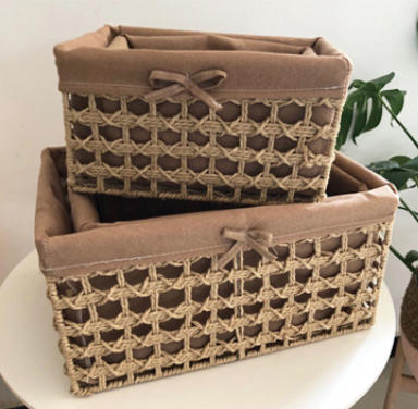 Natural Straw Woven Storage Baskets Set, Fabric Lined Rectangular Organizer Bins for Tabletop Toy Snack Sundry Home Storage,www.kongzeglobal.com,Natural Straw Woven Storage Baskets Set, Fabric Lined Rectangular Organizer Bins for Tabletop Toy Snack Sundry Home Storage-www.kongzeglobal.com