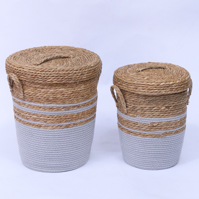 Lidded Natural Straw Cotton Rope Laundry Basket Set, Two Size Hand Woven Dirty Clothes Storage Bin with Carry Handles for Bathroom Bedroom Home Organizer,www.kongzeglobal.com,Lidded Natural Straw Cotton Rope Laundry Basket Set, Two Size Hand Woven Dirty Clothes Storage Bin with Carry Handles for Bathroom Bedroom Home Organizer-www.kongzeglobal.com