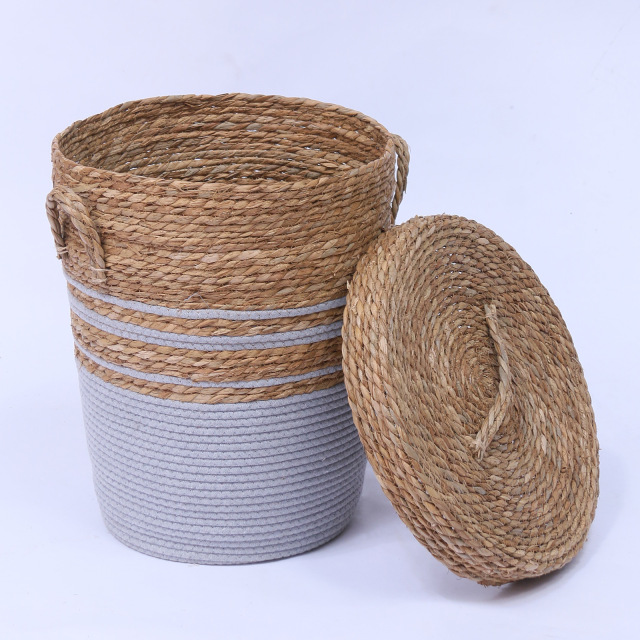 Lidded Natural Straw Cotton Rope Laundry Basket Set, Two Size Hand Woven Dirty Clothes Storage Bin with Carry Handles for Bathroom Bedroom Home Organizer,www.kongzeglobal.com,Lidded Natural Straw Cotton Rope Laundry Basket Set, Two Size Hand Woven Dirty Clothes Storage Bin with Carry Handles for Bathroom Bedroom Home Organizer-www.kongzeglobal.com