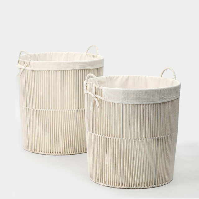 Nordic Cream White Cotton Rope Laundry Basket, Large Round Lined Dirty Clothes Storage Hamper with Handles for Bathroom Bedroom Organizer,www.kongzeglobal.com,Nordic Cream White Cotton Rope Laundry Basket, Large Round Lined Dirty Clothes Storage Hamper with Handles for Bathroom Bedroom Organizer-www.kongzeglobal.com