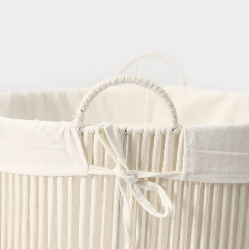 Nordic Cream White Cotton Rope Laundry Basket, Large Round Lined Dirty Clothes Storage Hamper with Handles for Bathroom Bedroom Organizer,www.kongzeglobal.com,Nordic Cream White Cotton Rope Laundry Basket, Large Round Lined Dirty Clothes Storage Hamper with Handles for Bathroom Bedroom Organizer-www.kongzeglobal.com
