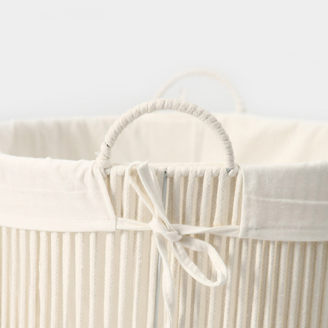 Nordic Cream White Cotton Rope Laundry Basket, Large Round Lined Dirty Clothes Storage Hamper with Handles for Bathroom Bedroom Organizer,www.kongzeglobal.com,Nordic Cream White Cotton Rope Laundry Basket, Large Round Lined Dirty Clothes Storage Hamper with Handles for Bathroom Bedroom Organizer-www.kongzeglobal.com