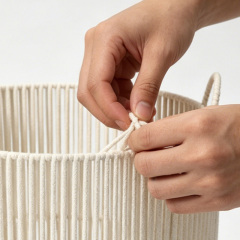 Nordic Cream White Cotton Rope Laundry Basket, Large Round Lined Dirty Clothes Storage Hamper with Handles for Bathroom Bedroom Organizer,www.kongzeglobal.com,Nordic Cream White Cotton Rope Laundry Basket, Large Round Lined Dirty Clothes Storage Hamper with Handles for Bathroom Bedroom Organizer-www.kongzeglobal.com