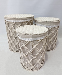Three Sizes Natural Jute Rope Woven Laundry Basket with Lid, Metal Frame Dirty Clothes Storage Hamper with Lace Liner for Home Bathroom Decor,www.kongzeglobal.com,Three Sizes Natural Jute Rope Woven Laundry Basket with Lid, Metal Frame Dirty Clothes Storage Hamper with Lace Liner for Home Bathroom Decor-www.kongzeglobal.com