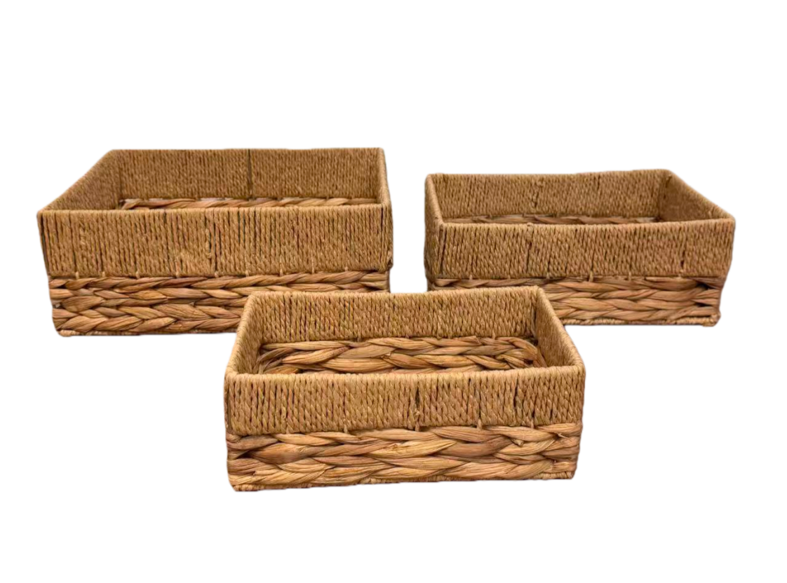 Natural Gourd Straw Woven Rectangular Tray, Handmade Table Storage Basket with Cutout Handles for Coffee Table Dining Nordic Home Decor,www.kongzeglobal.com,Natural willow/grass woven rectangular tray, handmade table storage basket with hollowed out side handles, suitable for Nordic decoration in coffee tables and kitchens