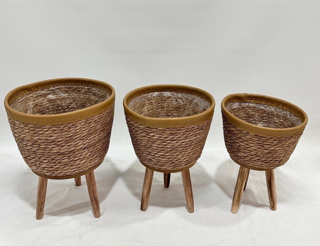 3-Piece Natural Woven Plant Stand Set, Tassel Trim Rattan Basket Tripod Wooden Flower Rack for Living Room Floor Green Plant Display,www.kongzeglobal.com,3-Piece Natural Woven Plant Stand Set, Tassel Trim Rattan Basket Tripod Wooden Flower Rack for Living Room Floor Green Plant Display-www.kongzeglobal.com