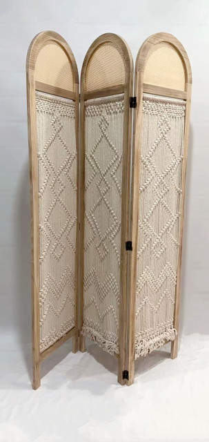 3-Panel Cotton Rope Room Divider Screen, Solid Wood Frame Foldable Woven Partition Screen for Boho Nordic Home Decor,www.kongzeglobal.com,3-Panel Cotton Rope Room Divider Screen, Solid Wood Frame Foldable Woven Partition Screen for Boho Nordic Home Decor-www.kongzeglobal.com