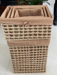 Natural Straw Woven Storage Baskets Set, Fabric Lined Rectangular Organizer Bins for Tabletop Toy Snack Sundry Home Storage,www.kongzeglobal.com,Natural Straw Woven Storage Baskets Set, Fabric Lined Rectangular Organizer Bins for Tabletop Toy Snack Sundry Home Storage-www.kongzeglobal.com