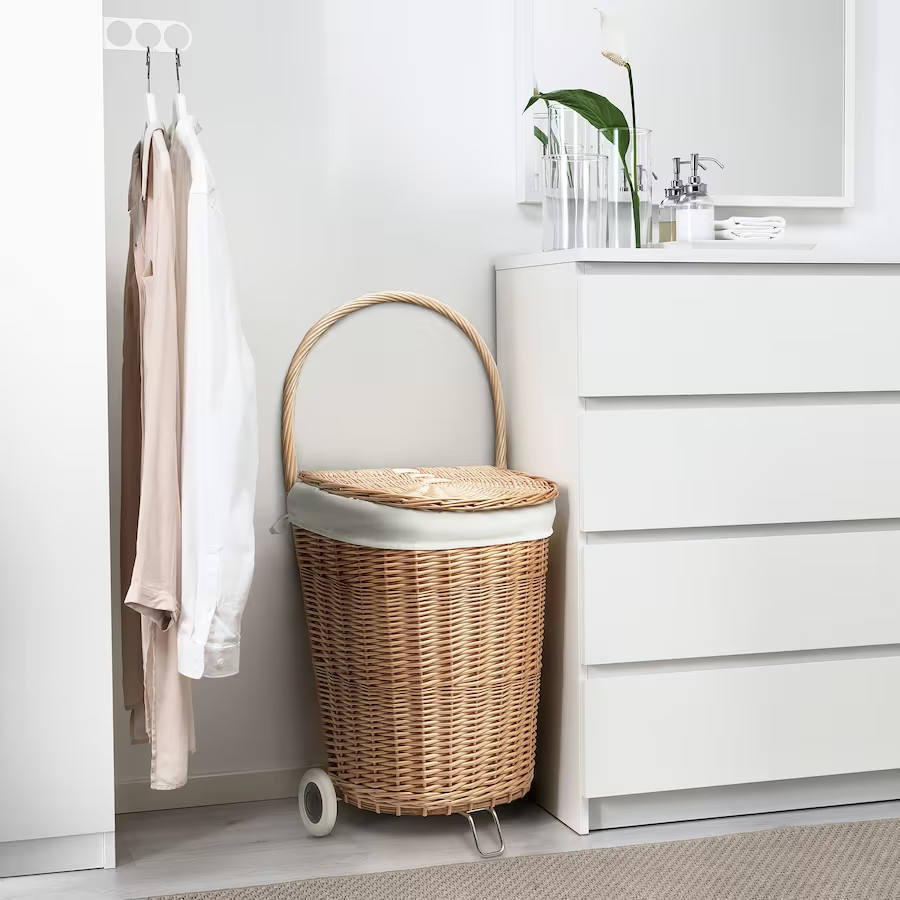 Wheeled Laundry Basket, Lidded Rolling Dirty Clothes Hamper with Liner & Curved Carry Handle for Bedroom Bathroom Storage,www.kongzeglobal.com,Wheeled Laundry Basket, Lidded Rolling Dirty Clothes Hamper with Liner & Curved Carry Handle for Bedroom Bathroom Storage-www.kongzeglobal.com