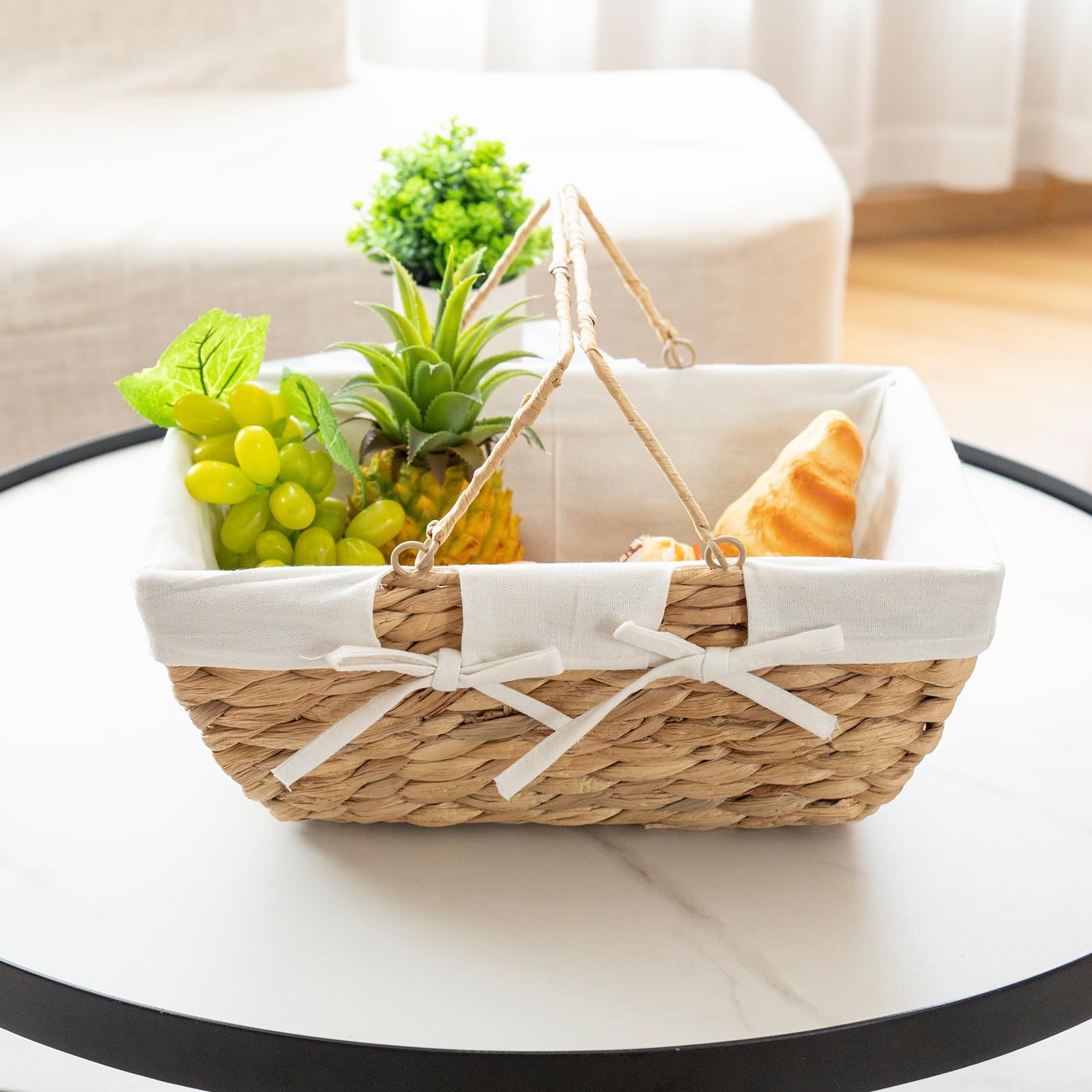 Natural Gourd Straw Woven Picnic Basket, Double Movable Handles Lined Handwoven Storage Basket for Fruit Vegetable Gift Outdoor Camping,www.kongzeglobal.com,Natural Gourd Straw Woven Picnic Basket, Double Movable Handles Lined Handwoven Storage Basket for Fruit Vegetable Gift Outdoor Camping-www.kongzeglobal.com
