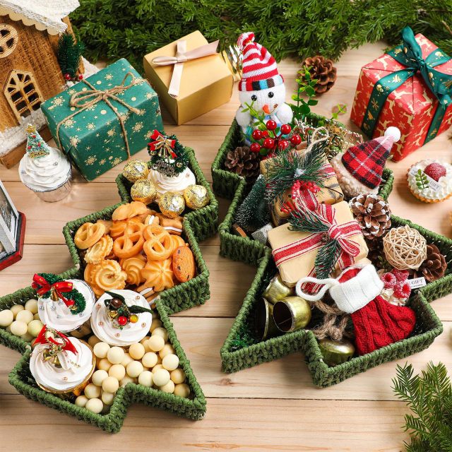 Christmas Tree Star Shape Woven Storage Basket, Eco Paper Rope Handmade Decor Organizer Tray for Xmas Snack Gift Table Decor,www.kongzeglobal.com,Christmas Tree Star Shape Woven Storage Basket, Eco Paper Rope Handmade Decor Organizer Tray for Xmas Snack Gift Table Decor-www.kongzeglobal.com