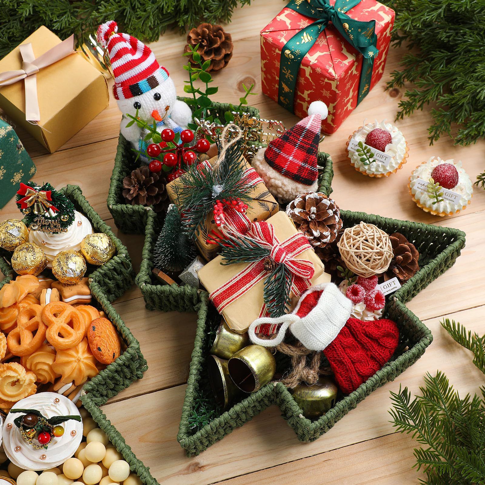Christmas Tree Star Shape Woven Storage Basket, Eco Paper Rope Handmade Decor Organizer Tray for Xmas Snack Gift Table Decor,www.kongzeglobal.com,Christmas Tree Star Shape Woven Storage Basket, Eco Paper Rope Handmade Decor Organizer Tray for Xmas Snack Gift Table Decor-www.kongzeglobal.com