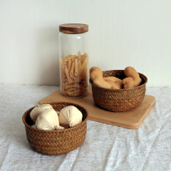 Natural Seagrass Woven Round Storage Basket, Mini Handwoven Organizer Bowl for Kitchen Garlic Snack Desktop Key Remote Sundry Storage,www.kongzeglobal.com,Natural Seagrass Woven Round Storage Basket, Mini Handwoven Organizer Bowl for Kitchen Garlic Snack Desktop Key Remote Sundry Storage