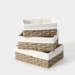 Two-tone Wicker Rectangular Storage Basket with Cotton Liner, Nestable Woven Organizer Bin for Cabinet Wardrobe Desktop Snack Sundry Tidy,www.kongzeglobal.com,Two-tone Wicker Rectangular Storage Basket with Cotton Liner, Nestable Woven Organizer Bin for Cabinet Wardrobe Desktop Snack Sundry Tidy-www.kongzeglobal.com
