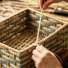 Two-tone Wicker Rectangular Storage Basket with Cotton Liner, Nestable Woven Organizer Bin for Cabinet Wardrobe Desktop Snack Sundry Tidy,www.kongzeglobal.com,Two-tone Wicker Rectangular Storage Basket with Cotton Liner, Nestable Woven Organizer Bin for Cabinet Wardrobe Desktop Snack Sundry Tidy-www.kongzeglobal.com