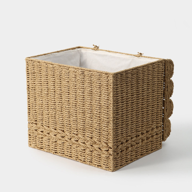 Lidded Scalloped Edge Rectangular Woven Laundry Hamper, Large Capacity Bathroom Under Sink Storage Basket for Dirty Clothes Sundry Organizer,www.kongzeglobal.com,Lidded Scalloped Edge Rectangular Woven Laundry Hamper, Large Capacity Bathroom Under Sink Storage Basket for Dirty Clothes Sundry Organizer-www.kongzeglobal.com