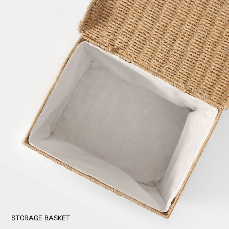 Lidded Scalloped Edge Rectangular Woven Laundry Hamper, Large Capacity Bathroom Under Sink Storage Basket for Dirty Clothes Sundry Organizer,www.kongzeglobal.com,Lidded Scalloped Edge Rectangular Woven Laundry Hamper, Large Capacity Bathroom Under Sink Storage Basket for Dirty Clothes Sundry Organizer-www.kongzeglobal.com