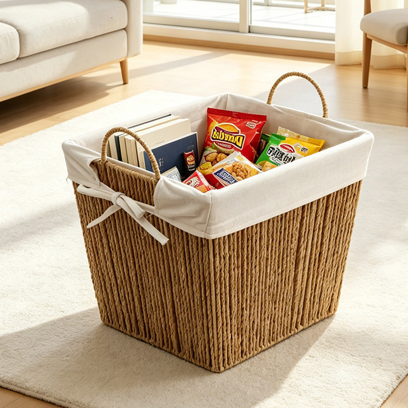 Natural Paper Rope Rectangular Storage Basket, Handwoven Organizer Bin with Cotton Liner & Bow Handles for Wardrobe Toy Clothes Sundry Tidy,www.kongzeglobal.com,Natural Paper Rope Rectangular Storage Basket, Handwoven Organizer Bin with Cotton Liner & Bow Handles for Wardrobe Toy Clothes Sundry Tidy-www.kongzeglobal.com
