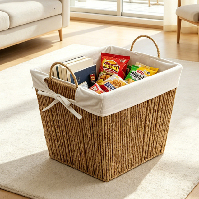 Natural Paper Rope Rectangular Storage Basket, Handwoven Organizer Bin with Cotton Liner & Bow Handles for Wardrobe Toy Clothes Sundry Tidy,www.kongzeglobal.com,Natural Paper Rope Rectangular Storage Basket, Handwoven Organizer Bin with Cotton Liner & Bow Handles for Wardrobe Toy Clothes Sundry Tidy-www.kongzeglobal.com