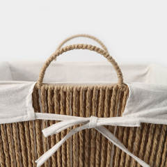 Natural Paper Rope Rectangular Storage Basket, Handwoven Organizer Bin with Cotton Liner & Bow Handles for Wardrobe Toy Clothes Sundry Tidy,www.kongzeglobal.com,Natural Paper Rope Rectangular Storage Basket, Handwoven Organizer Bin with Cotton Liner & Bow Handles for Wardrobe Toy Clothes Sundry Tidy-www.kongzeglobal.com