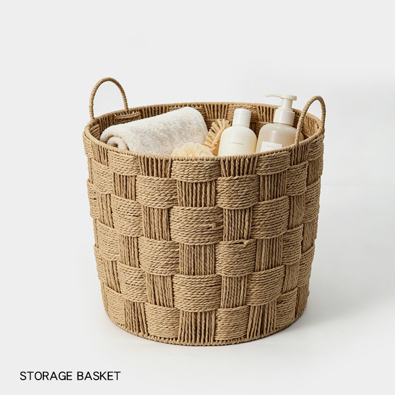 Thick Grid Natural Paper Rope Round Laundry Basket, Handwoven Large Capacity Storage Hamper with Dual Carry Handles for Clothes Toys Home Organizer,www.kongzeglobal.com,Thick Grid Natural Paper Rope Round Laundry Basket, Handwoven Large Capacity Storage Hamper with Dual Carry Handles for Clothes Toys Home Organizer-www.kongzeglobal.com