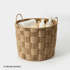 Thick Grid Natural Paper Rope Round Laundry Basket, Handwoven Large Capacity Storage Hamper with Dual Carry Handles for Clothes Toys Home Organizer,www.kongzeglobal.com,Thick Grid Natural Paper Rope Round Laundry Basket, Handwoven Large Capacity Storage Hamper with Dual Carry Handles for Clothes Toys Home Organizer-www.kongzeglobal.com