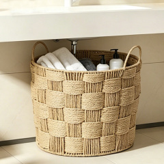 Thick Grid Natural Paper Rope Round Laundry Basket, Handwoven Large Capacity Storage Hamper with Dual Carry Handles for Clothes Toys Home Organizer,www.kongzeglobal.com,Thick Grid Natural Paper Rope Round Laundry Basket, Handwoven Large Capacity Storage Hamper with Dual Carry Handles for Clothes Toys Home Organizer-www.kongzeglobal.com